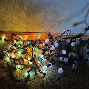 Blue White String Lights Cone Globe LED 2 Sets Christmas Deck Camping Indoor Out